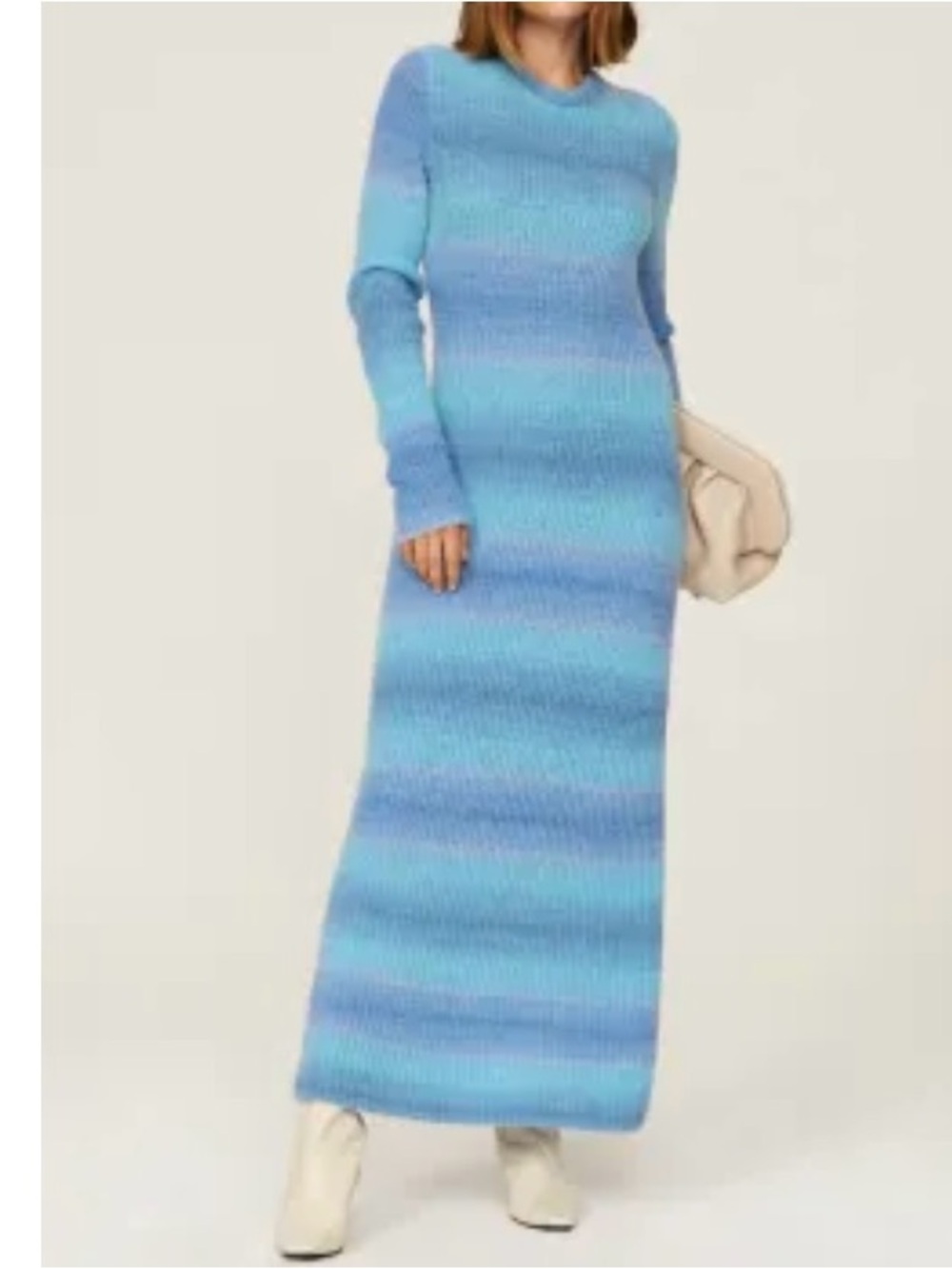 Vince Blue Ombre Ribbed Knit Sweater Maxi Dress